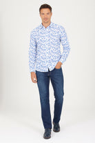 Slim Fit Floral Printed Cotton Blue Casual Shirt - MIB