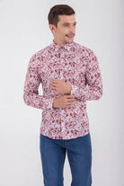 Slim Fit Floral Printed Cotton Burgundy Casual Shirt - MIB