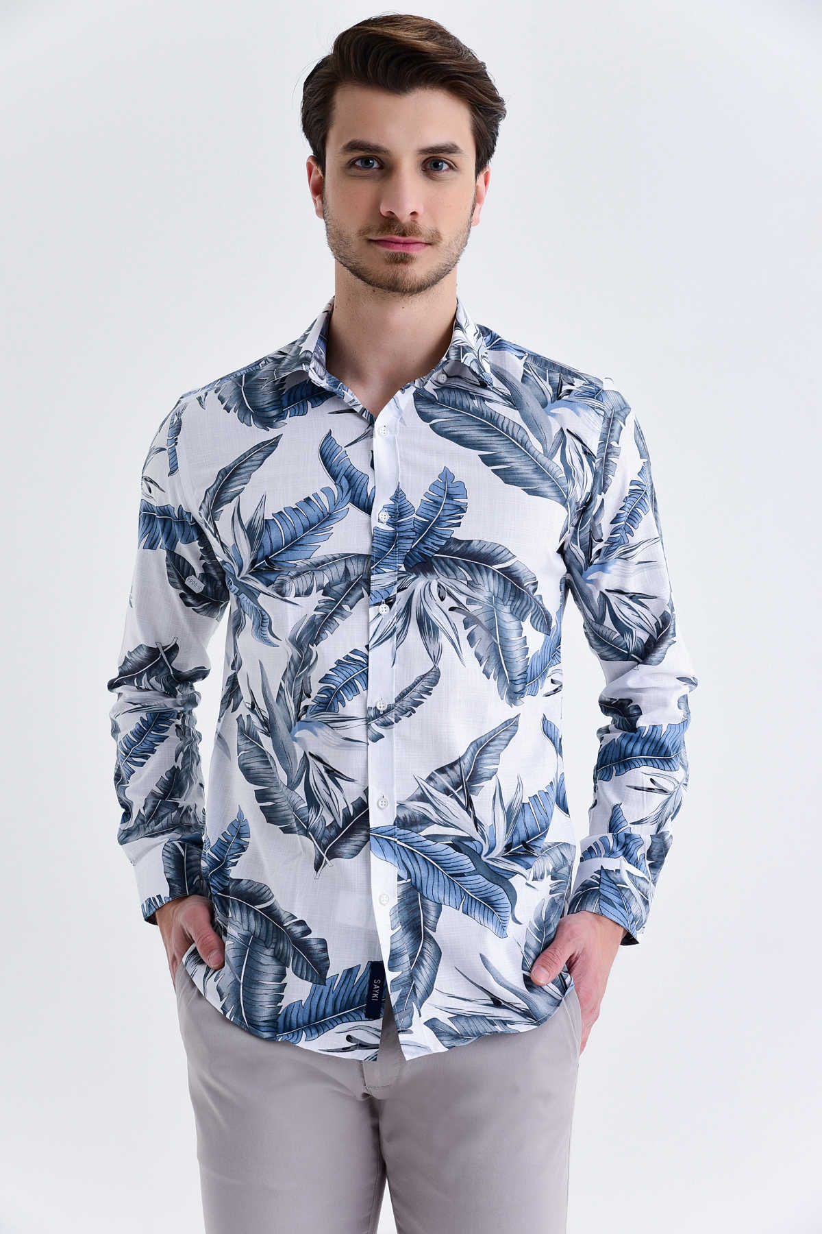 Slim Fit Floral Printed Cotton Gray Casual Shirt - MIB