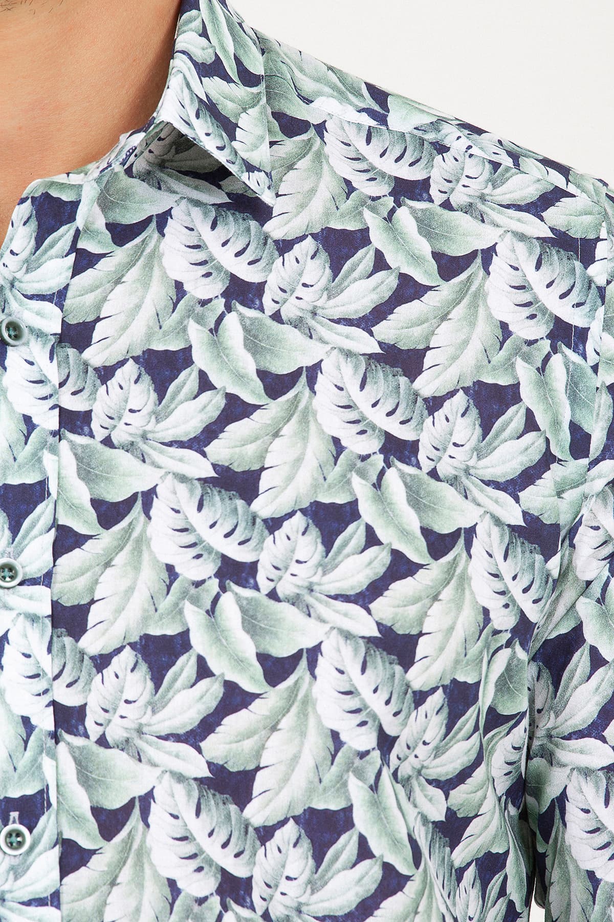 Slim Fit Floral Printed Cotton Green Casual Shirt - MIB