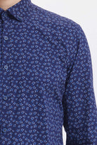 Slim Fit Floral Printed Cotton Navy Casual Shirt - MIB