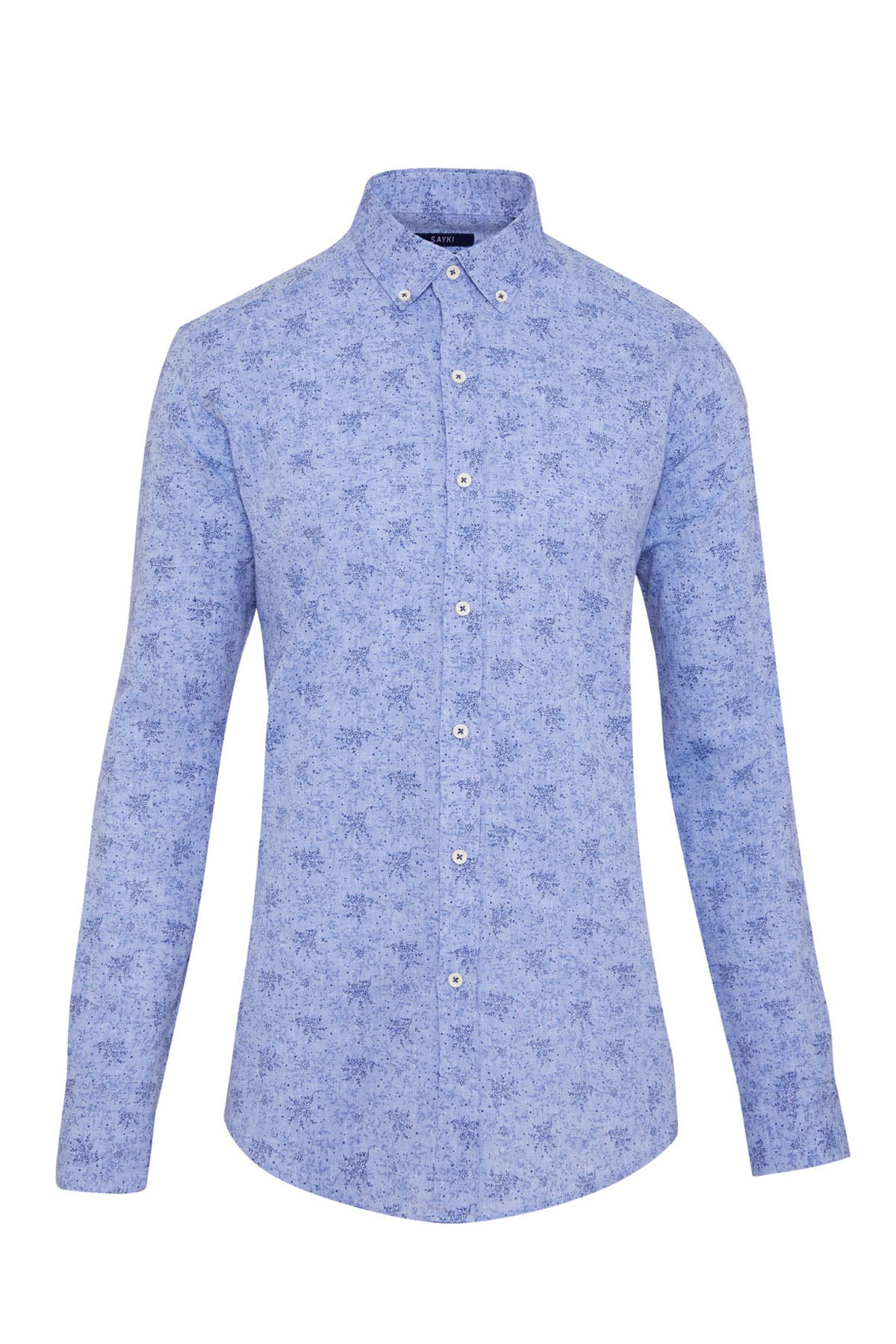 Slim Fit Floral Printed Linen & Cotton Blue Casual Shirt