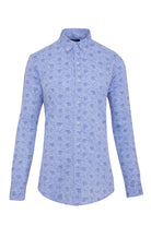 Slim Fit Floral Printed Linen & Cotton Blue Casual Shirt