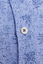 Slim Fit Floral Printed Linen & Cotton Blue Casual Shirt