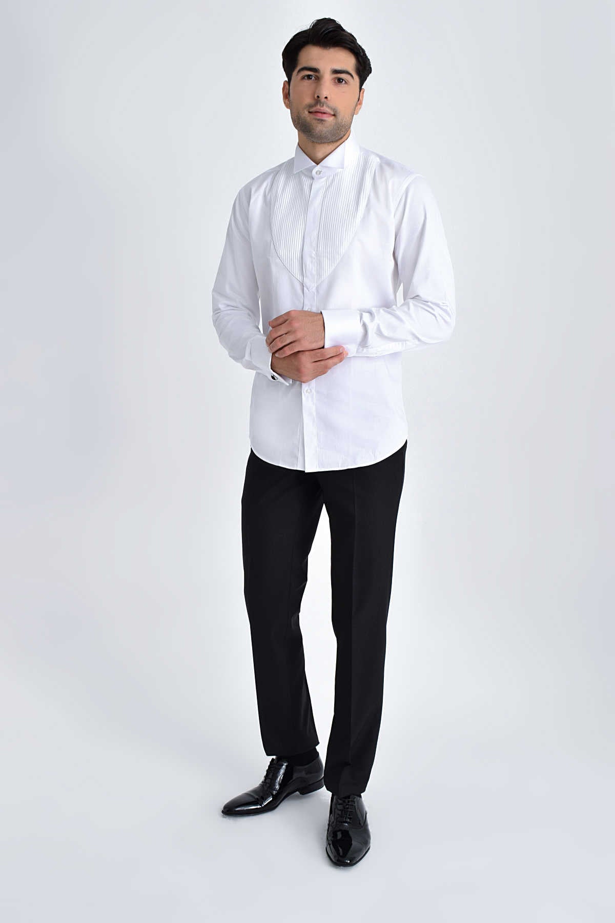 Slim Fit French Cuff 100% Cotton Wing Tip White Tuxedo