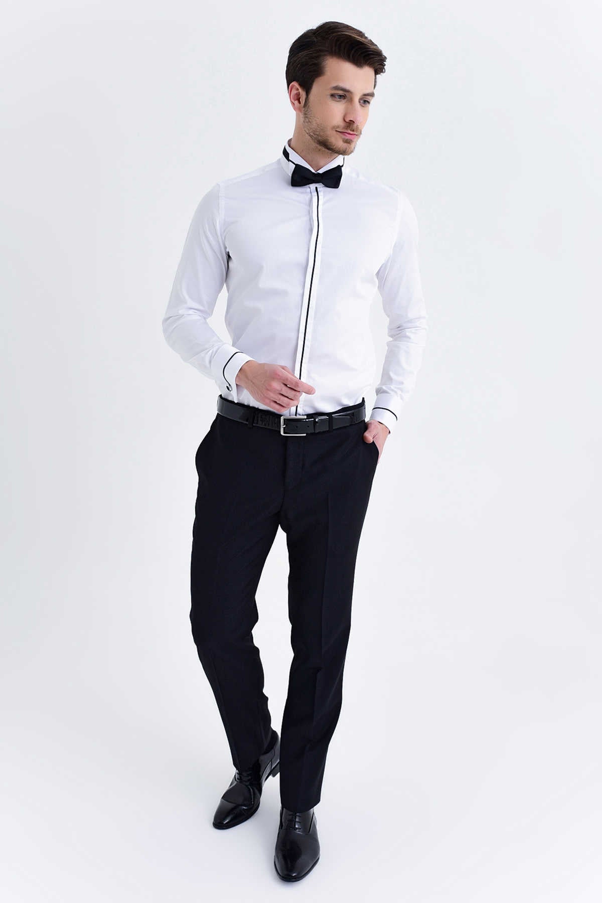 Slim Fit French Cuff Wing Tip Cotton White Tuxedo Shirt