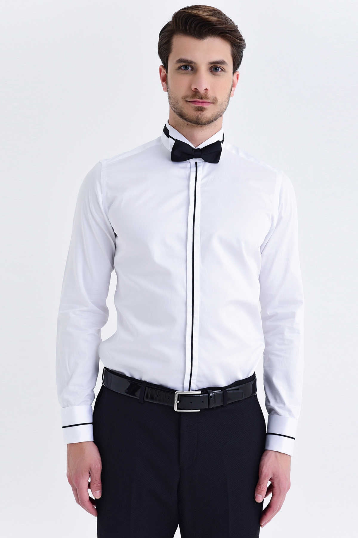 Slim Fit French Cuff Wing Tip Cotton White Tuxedo Shirt