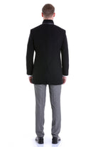 Slim Fit Funnel Stand Collar Black Wool Blend Overcoat