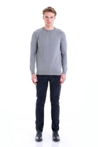 Slim Fit Gray Cotton Blend Crewneck Sweater - SAYKI