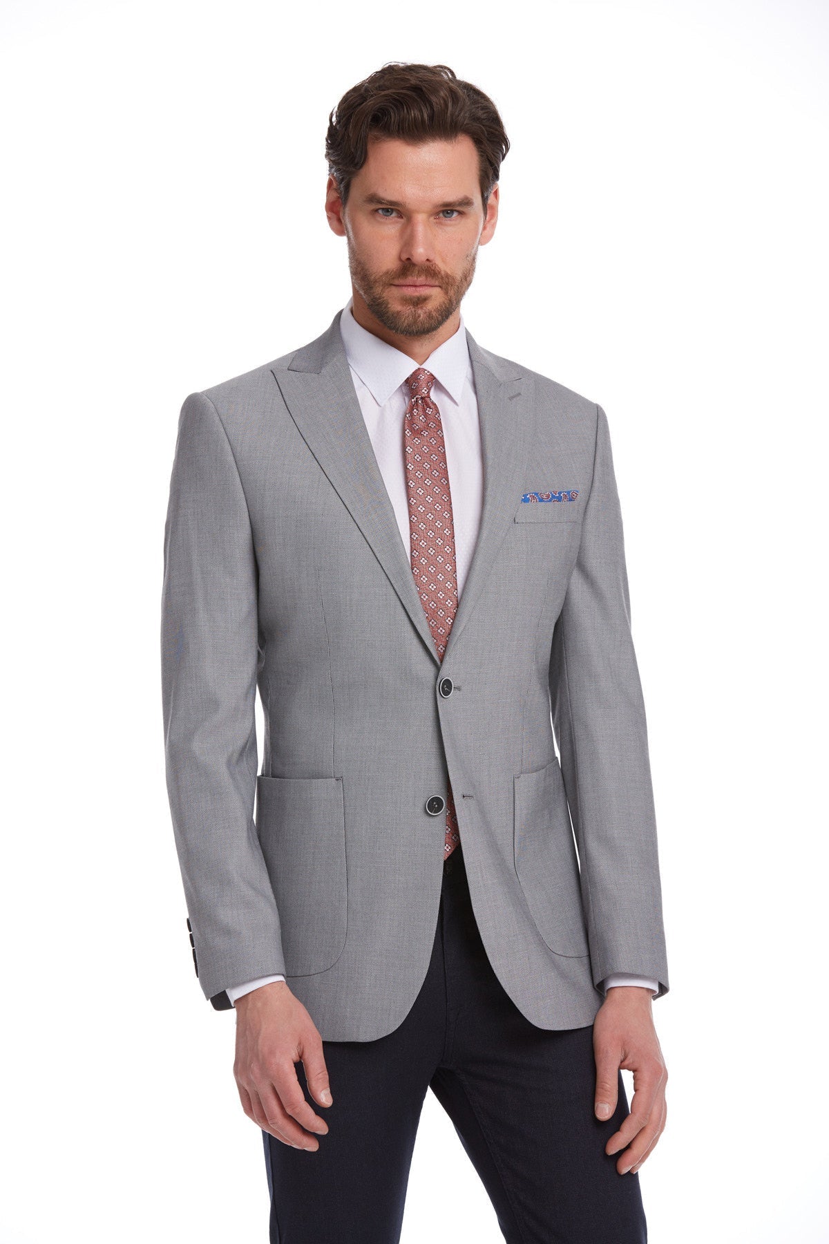 Slim Fit Gray Peak Lapel Casual Blazer - SAYKI