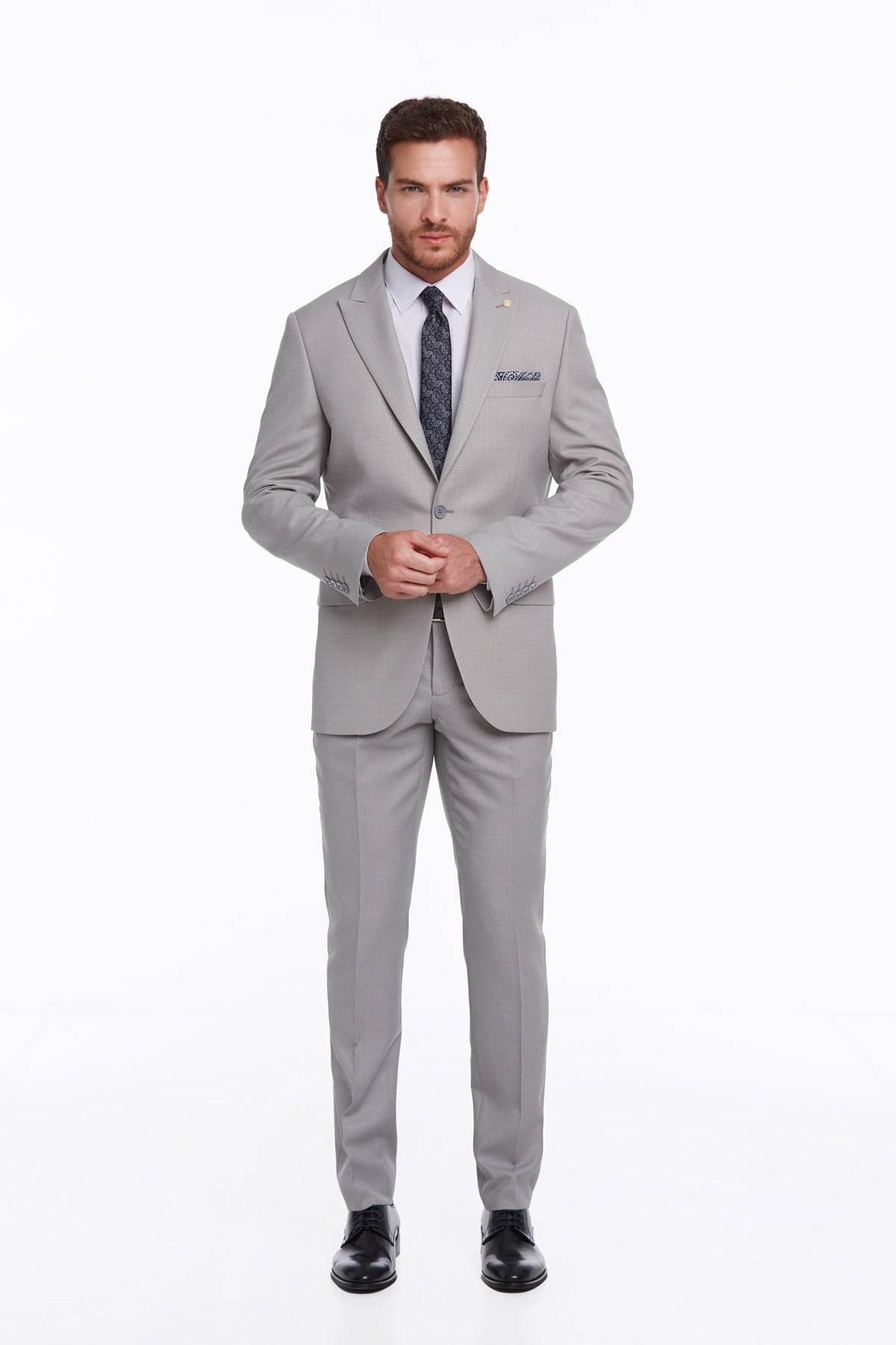 Slim Fit Gray Peak Lapel Classic Suit - MIB