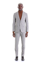 Slim Fit Gray Peak Lapel Plaid Wool Blend Classic Suit - MIB