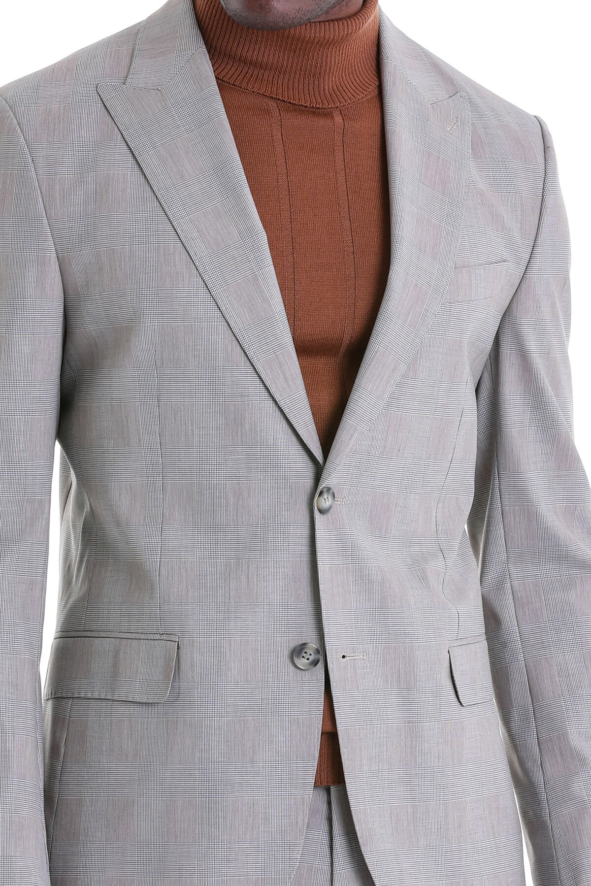 Slim Fit Gray Peak Lapel Plaid Wool Blend Classic Suit - MIB