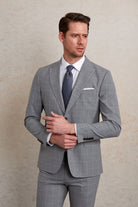 Slim Fit Gray Peak Lapel Windowpane Wool Blend Classic Suit