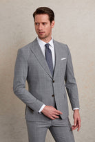 Slim Fit Gray Peak Lapel Windowpane Wool Blend Classic Suit