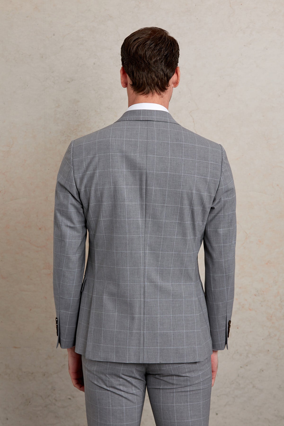 Slim Fit Gray Peak Lapel Windowpane Wool Blend Classic Suit