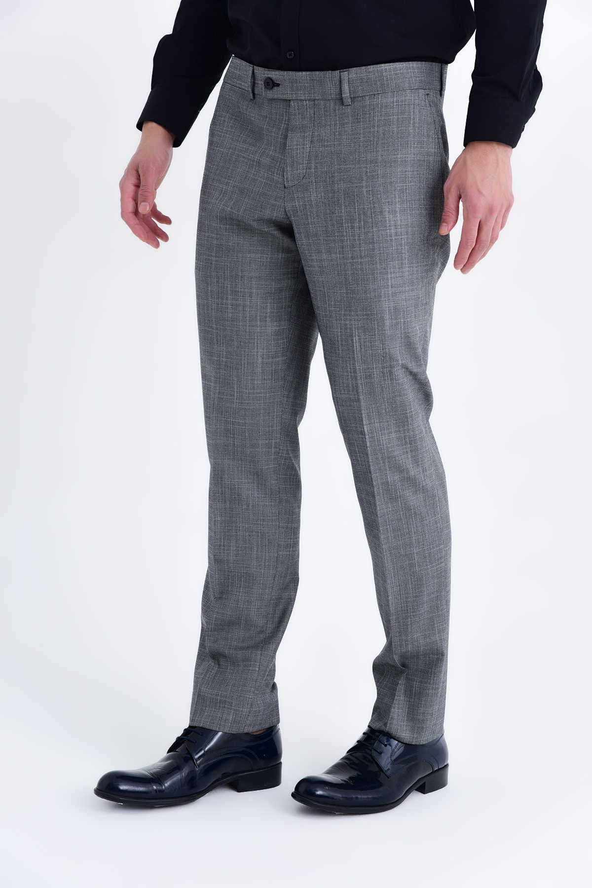 Slim Fit Gray Textured Low Waist Dress Pants - MIB