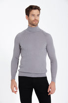 Slim Fit Gray Turtleneck Sweater - SAYKI