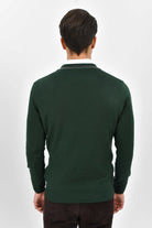 Slim Fit Green Cotton Blend V-Neck Sweater - SAYKI