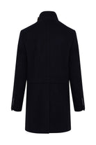 Slim Fit Hidden Zipper Stand Collar Navy Wool Blend