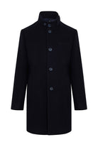 Slim Fit Hidden Zipper Stand Collar Navy Wool Blend