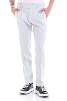 Slim Fit Ice Blue High Waist Linen Dress Pants - MIB