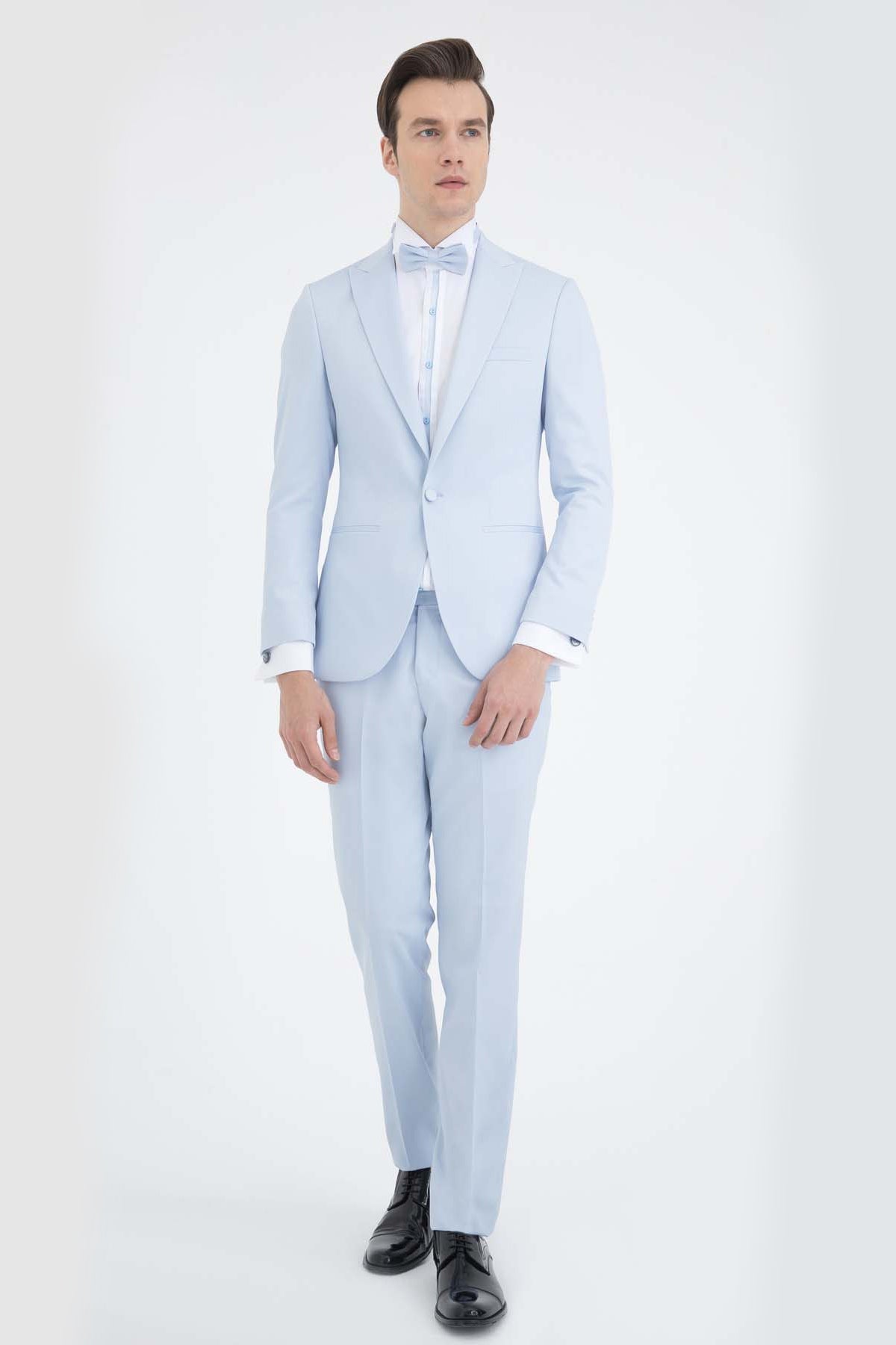 Slim Fit Ice Blue Peak Lapel Classic Tuxedo - MIB