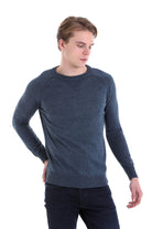 Slim Fit Indigo Cotton Blend Crewneck Sweater - SAYKI