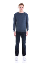 Slim Fit Indigo Cotton Blend Crewneck Sweater - SAYKI