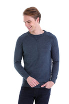 Slim Fit Indigo Cotton Blend Crewneck Sweater - SAYKI