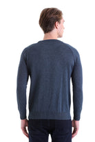 Slim Fit Indigo Cotton Blend Crewneck Sweater - SAYKI