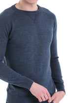 Slim Fit Indigo Cotton Blend Crewneck Sweater - SAYKI