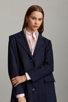 Slim Fit Isabella Striped Notch Lapel Navy Coat - MIB