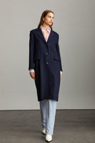 Slim Fit Isabella Striped Notch Lapel Navy Coat - MIB