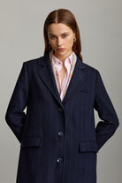 Slim Fit Isabella Striped Notch Lapel Navy Coat - MIB