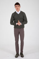 Slim Fit Khaki Cotton Blend V-Neck Sweater - SAYKI