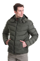 Slim Fit Khaki Hooded Stand Collar Coat - SAYKI