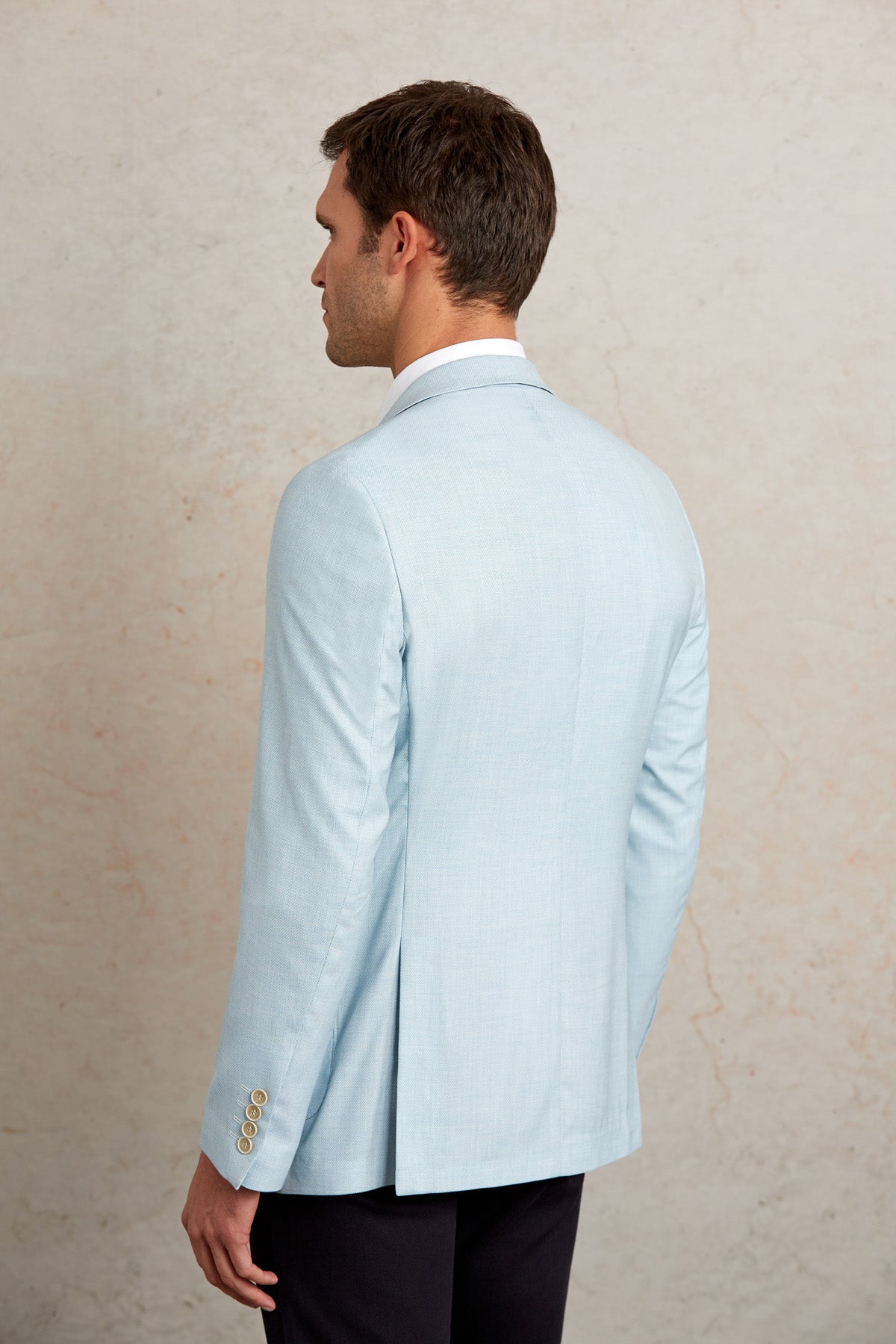 Slim Fit Light Blue Peak Lapel Casual Blazer - SAYKI