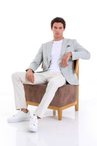 Slim Fit Light Green Peak Lapel Linen Casual Blazer - SAYKI