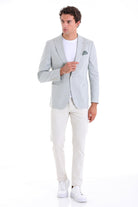 Slim Fit Light Green Peak Lapel Linen Casual Blazer - SAYKI