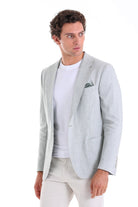 Slim Fit Light Green Peak Lapel Linen Casual Blazer - SAYKI