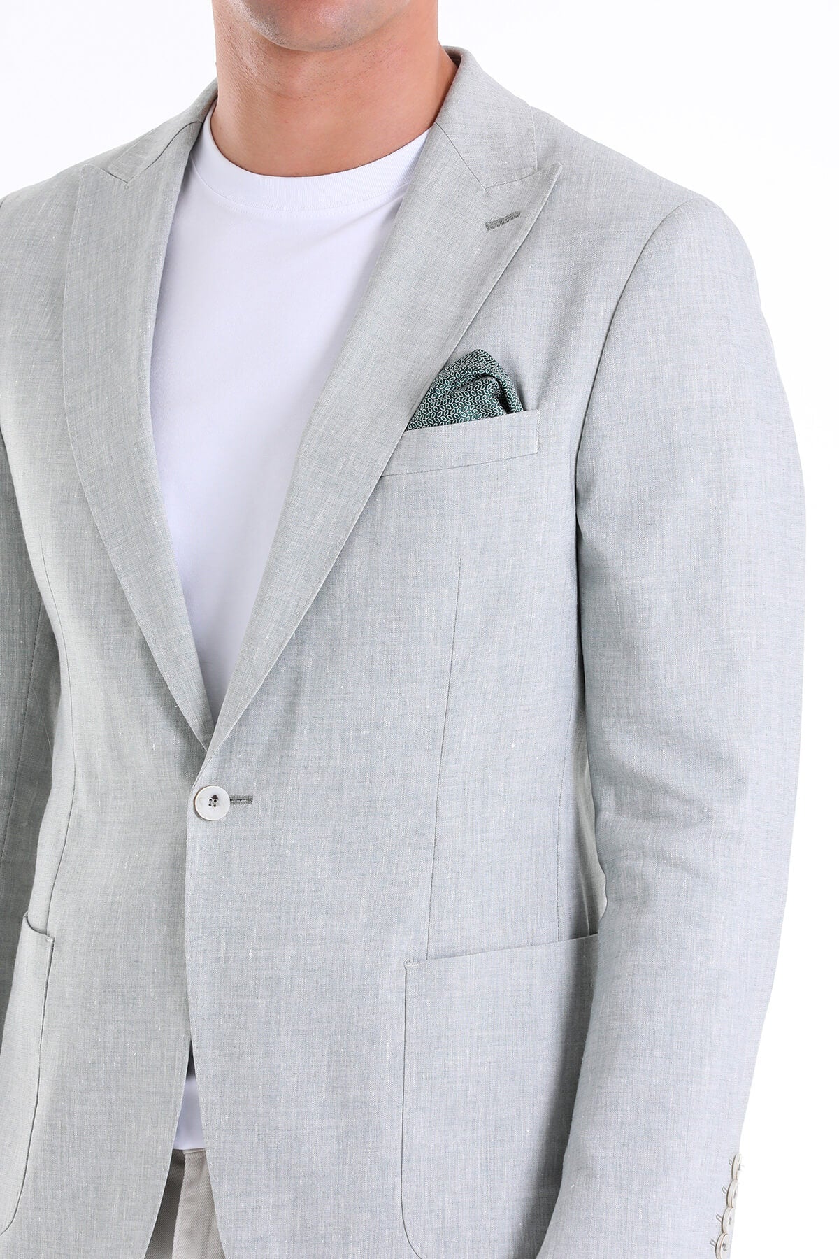 Slim Fit Light Green Peak Lapel Linen Casual Blazer - SAYKI