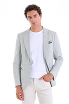 Slim Fit Light Green Peak Lapel Linen Casual Blazer - SAYKI