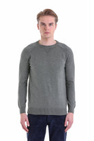 Slim Fit Light Khaki Cotton Blend Crewneck Sweater - SAYKI