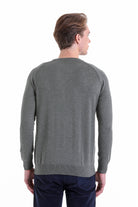 Slim Fit Light Khaki Cotton Blend Crewneck Sweater - SAYKI