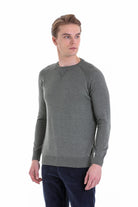 Slim Fit Light Khaki Cotton Blend Crewneck Sweater - SAYKI