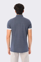 Slim Fit Light Navy - Stone Printed Cotton Polo T-Shirt