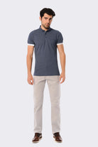 Slim Fit Light Navy - Stone Printed Cotton Polo T-Shirt