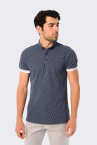 Slim Fit Light Navy - Stone Printed Cotton Polo T-Shirt