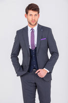 Slim Fit Light Navy Wool Blend Casual Suit with Vest - MIB